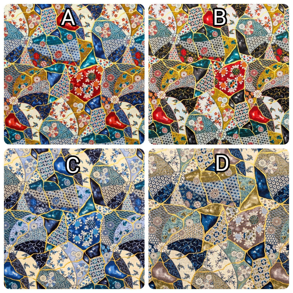 Senyo - Patterned Kintsugi Collage Cotton Fabric - Blue and White