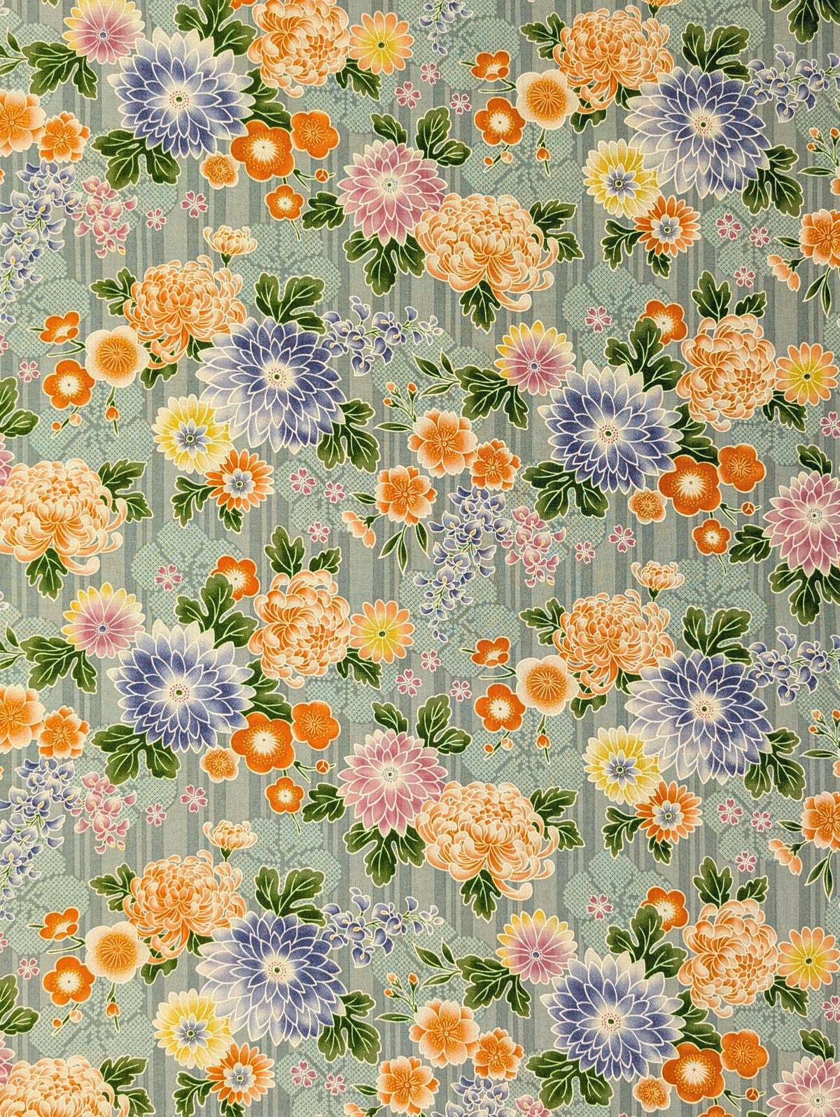 NEW Striped Shibori Flowers Sevenberry Japanese cotton fabric 850425-1-5 green