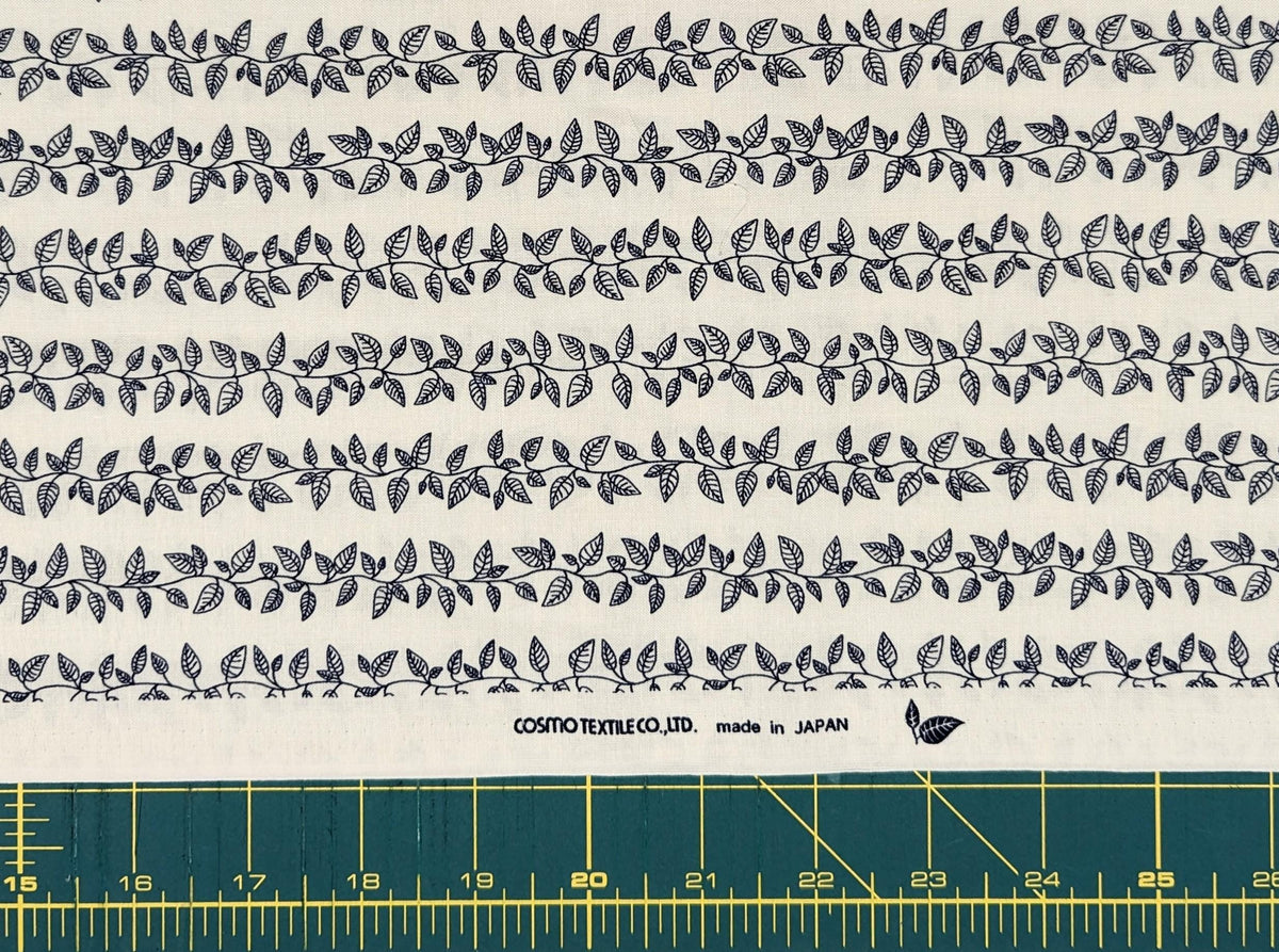 Cosmo - Vining Leaves Cotton Sheeting - White & Blue
