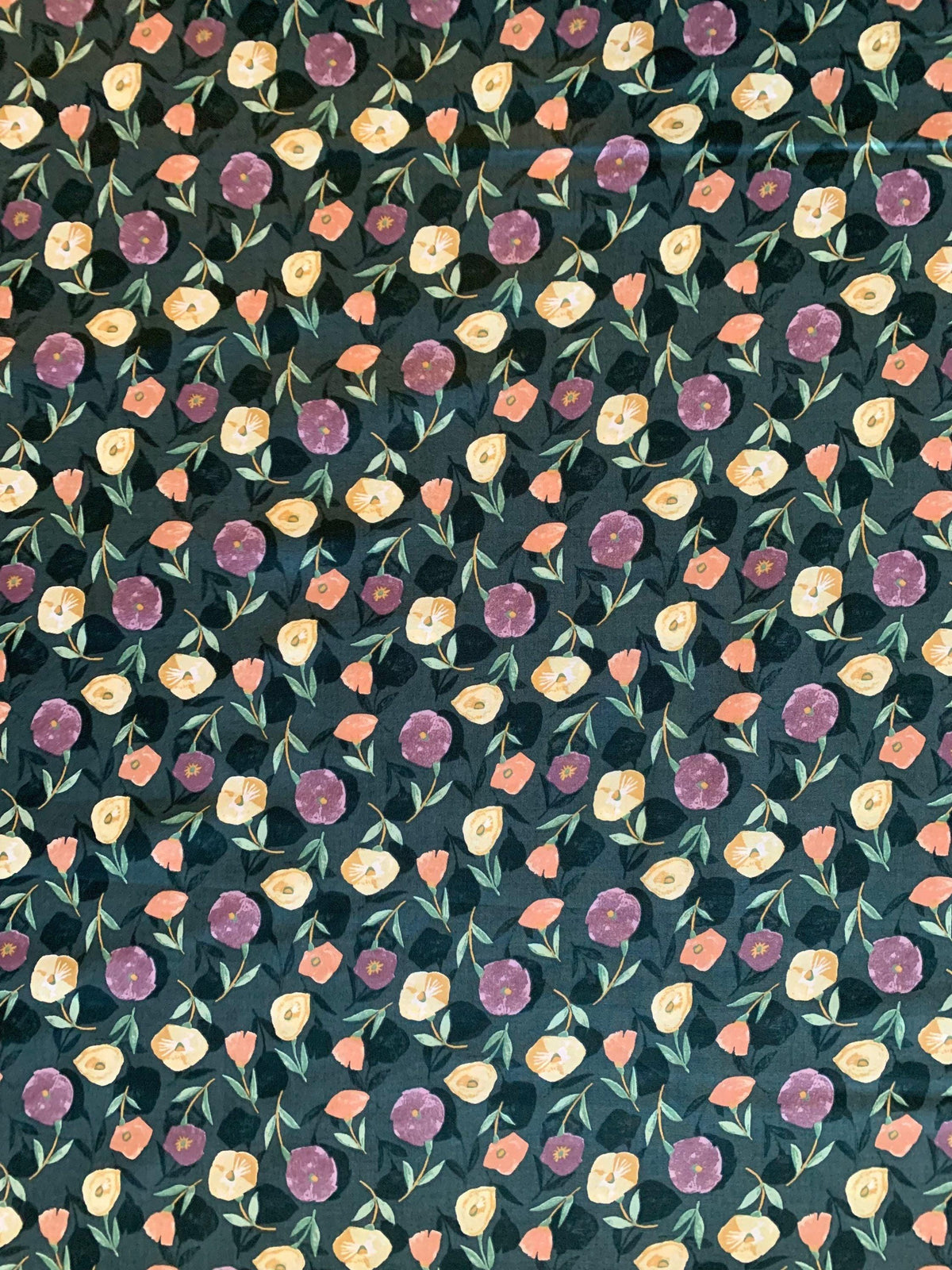 Cosmo - Poppy Shadows Cotton Lawn - Green Purple Peach Yellow