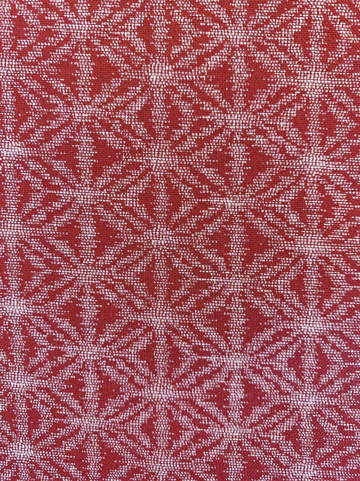 Sevenberry - Printed Ikat Asanoha Variation Stars in Red and White Cotton Fabric - Red White