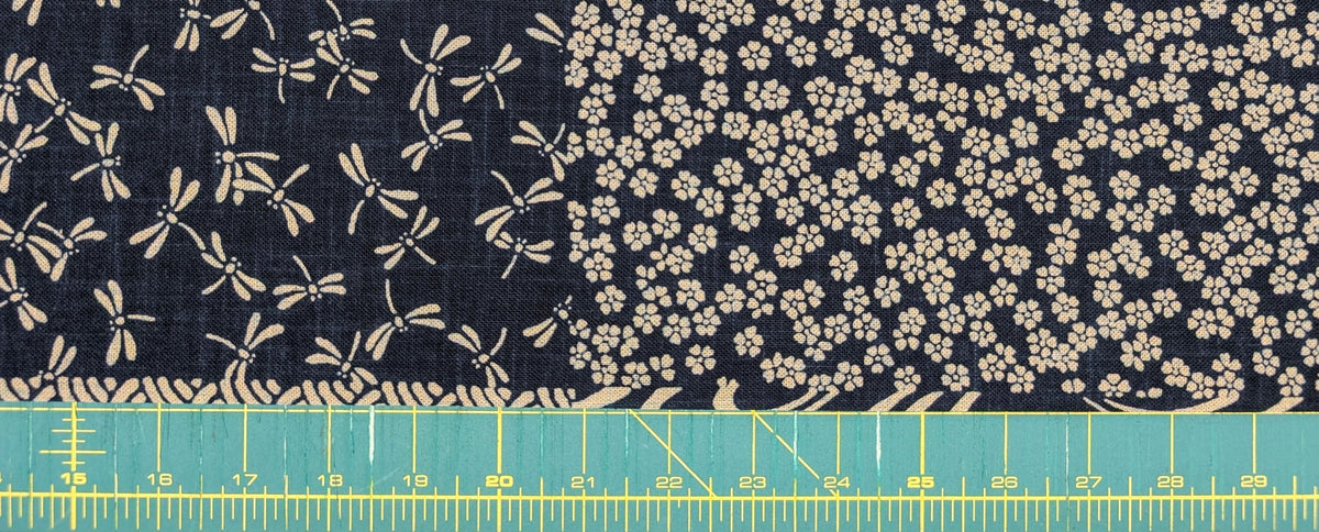 Kurenai - Traditional Blocks Hand Stenciled Cotton Fabric - Dar Blue and Beige