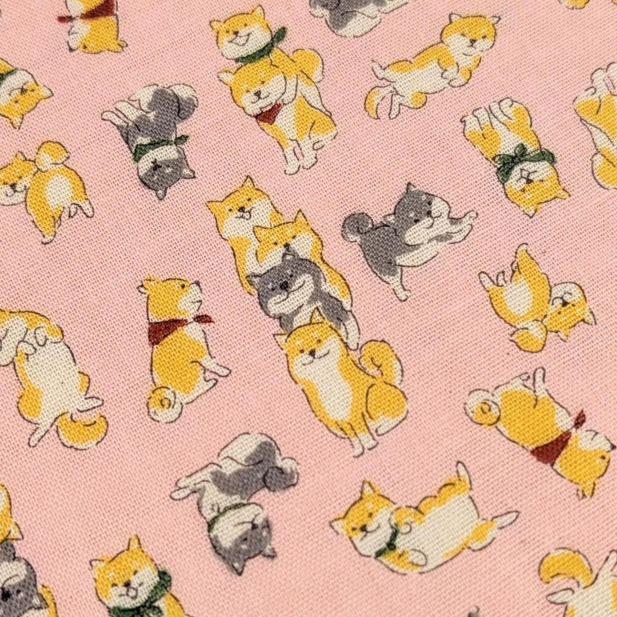 Kokka - Happy Shibas Cotton Double Gauze - Pink
