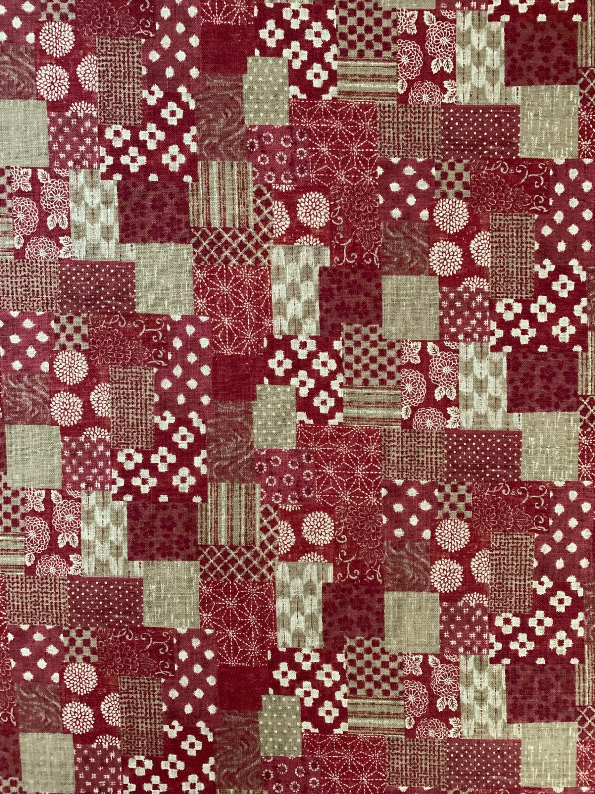 Sevenberry - Boro Patchwork Print Cotton Fabric - Red