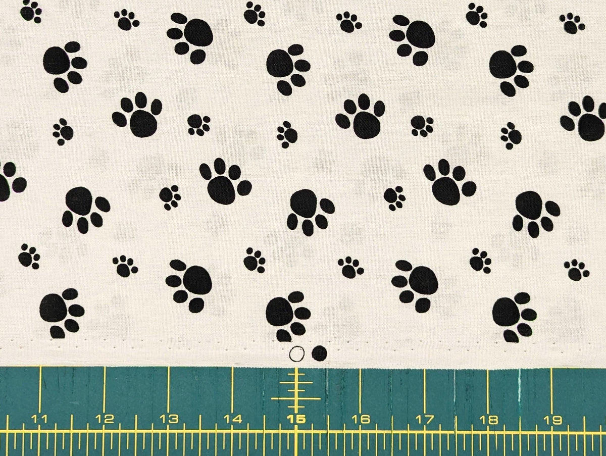 Koyama - Paw Prints Cotton Fabric - White