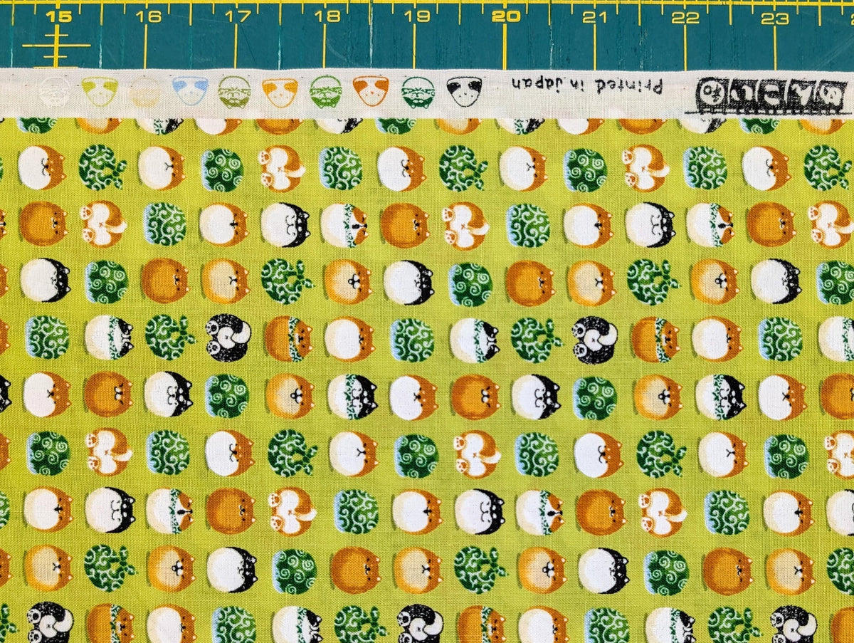 Senyo - Shibas With Furoshiki Cotton Fabric - Lime Green