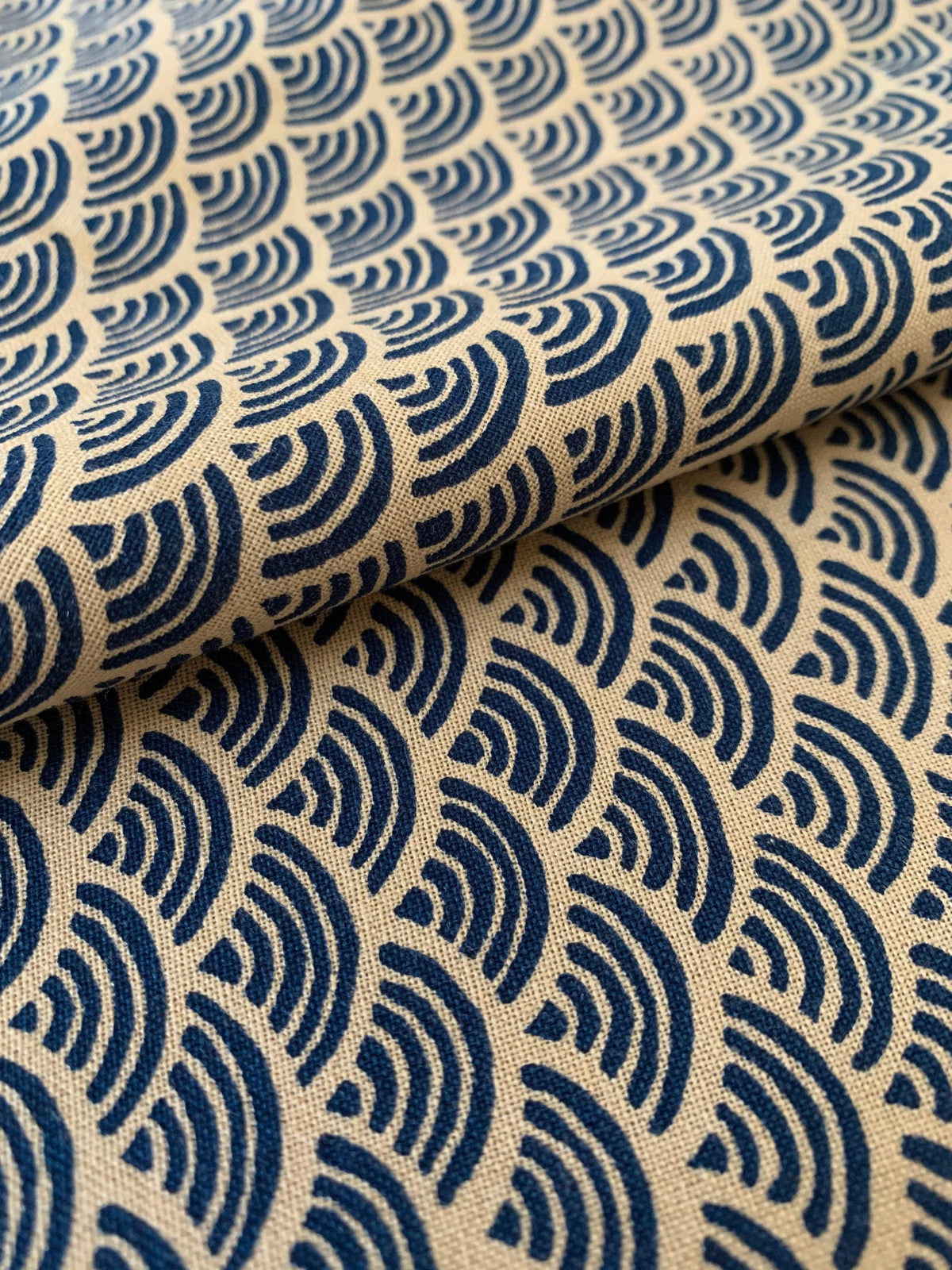 Sevenberry - Waves Cotton Fabric - Beige Blue
