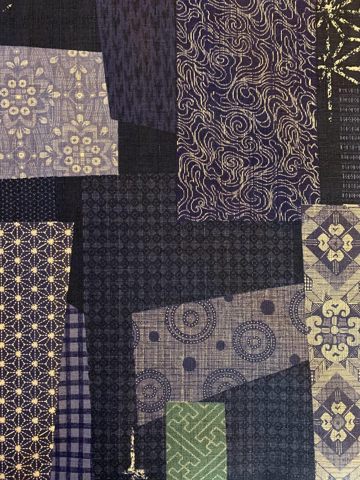 Morikiku - Boro Patchwork Cotton Dobby - Blue