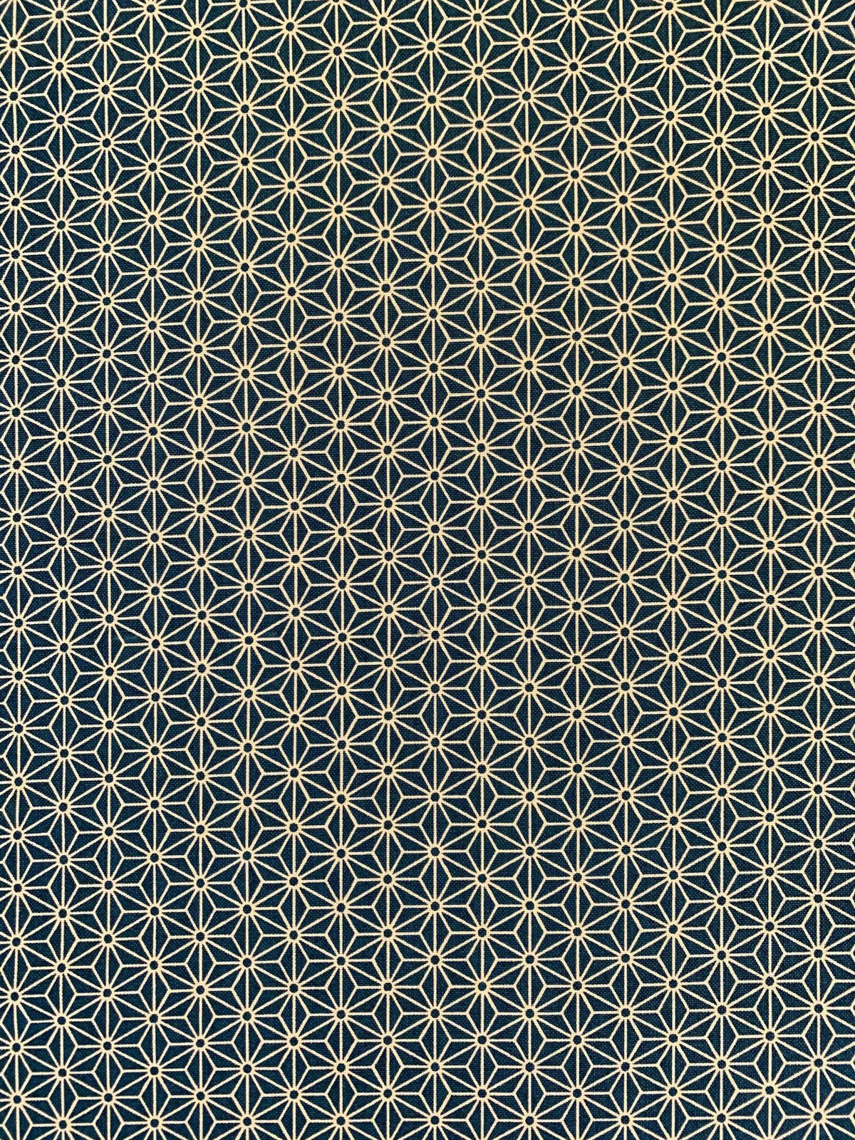 Sevenberry - Small Asanoha Stars in Beige on Twilight Blue Cotton Fabric - Beige Twilight Blue