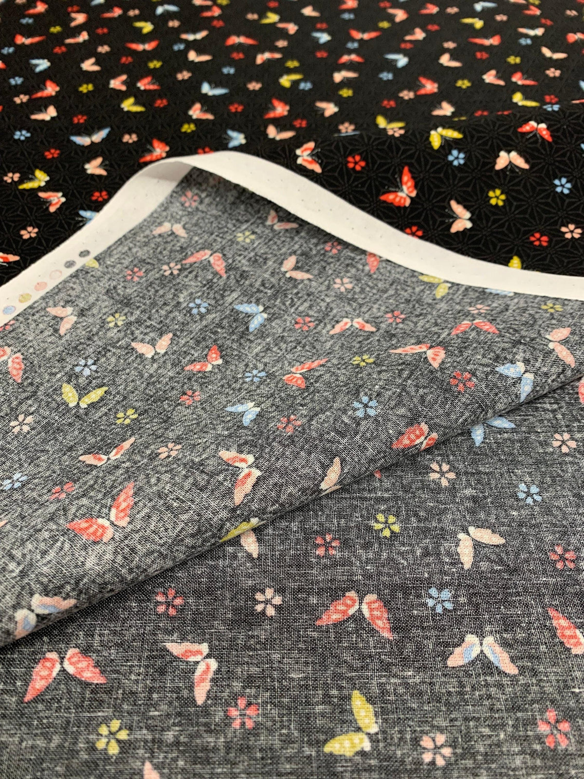 Sevenberry - Little Butterflies and Asanoha Stars Cotton Fabric - Black