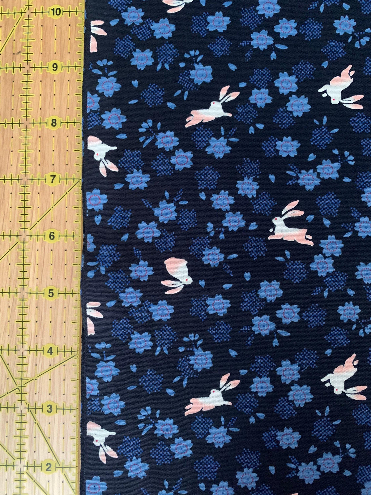 Rabbits and Cherry Blossoms Japanese cotton fabric 3060-27F blue