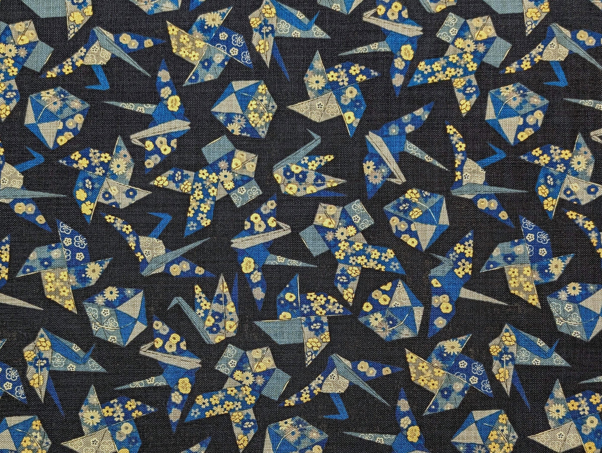 Sevenberry - Golden Origami Cotton Fabric - Dark Blue