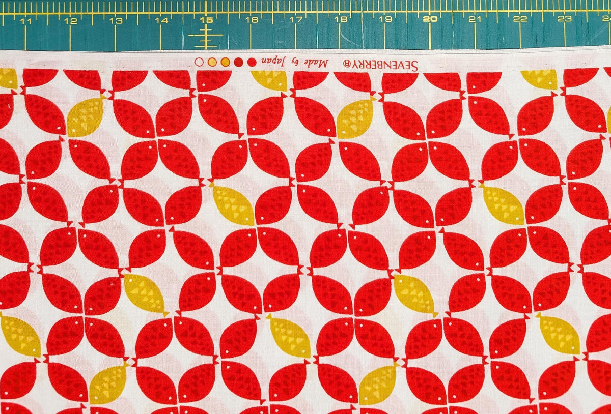 Sevenberry - Shippō Fish Cotton Fabric - Red Yellow and White