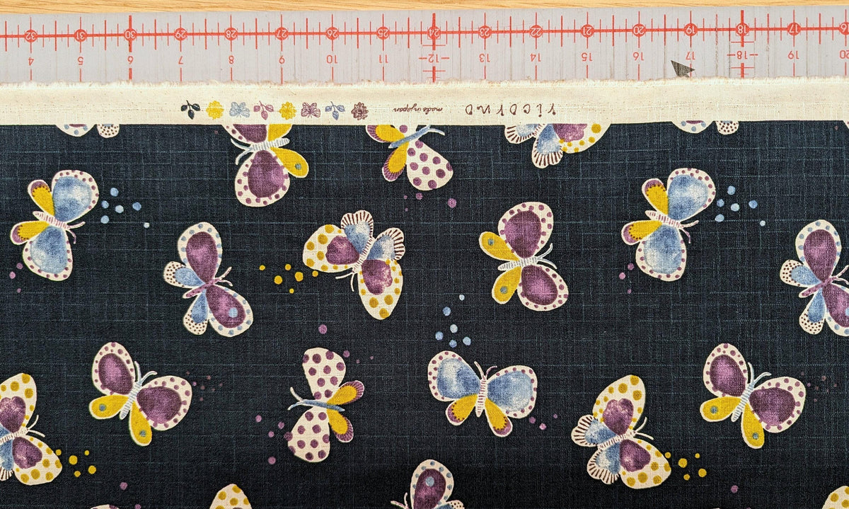 Koizumi - Pastel Butterflies Cotton Dobby - Navy