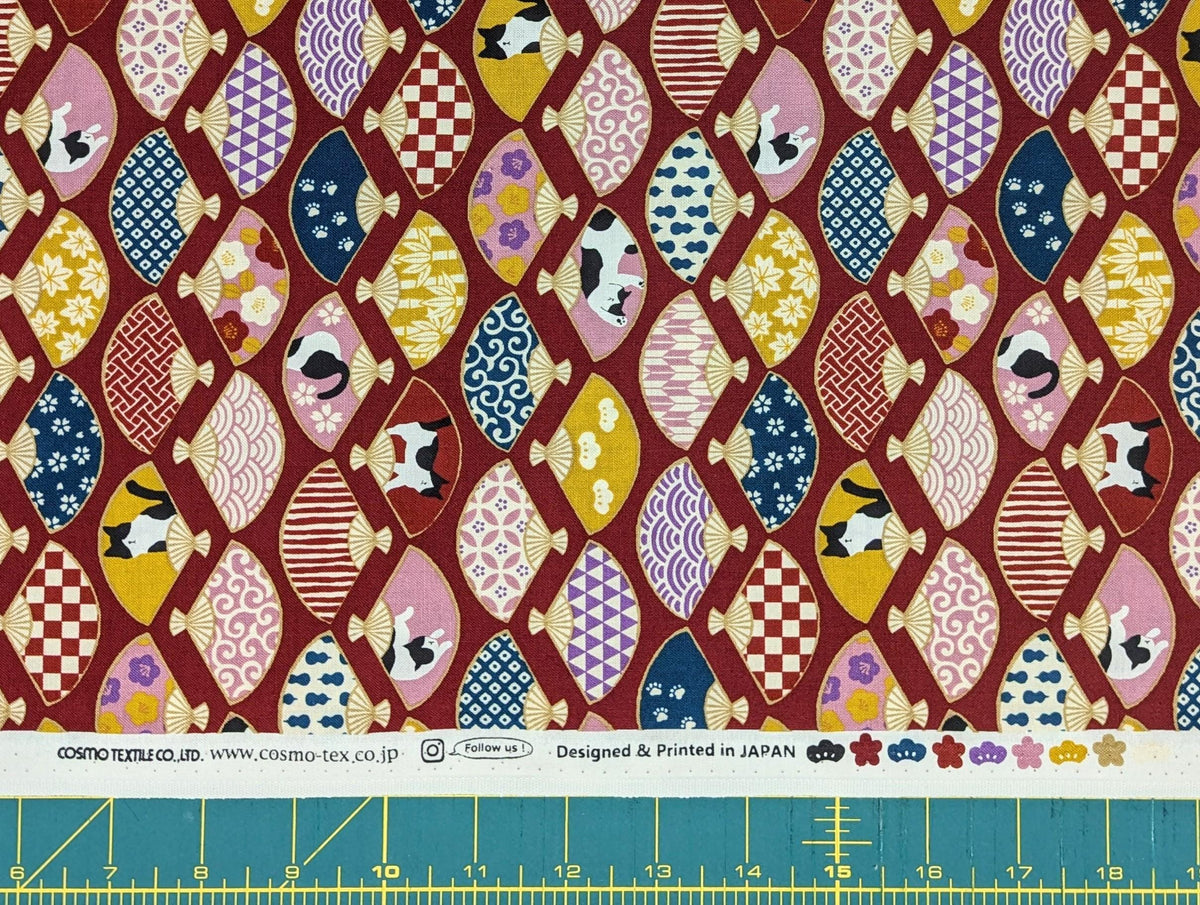 Cosmo - Cats and Fans Cotton - Red