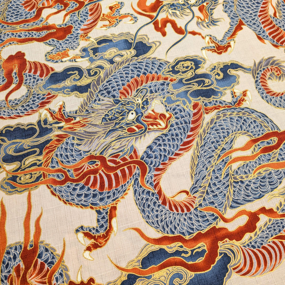 NEW Golden Dragons Hokkoh Japanese cotton dobby fabric 1025-100-1 B beige