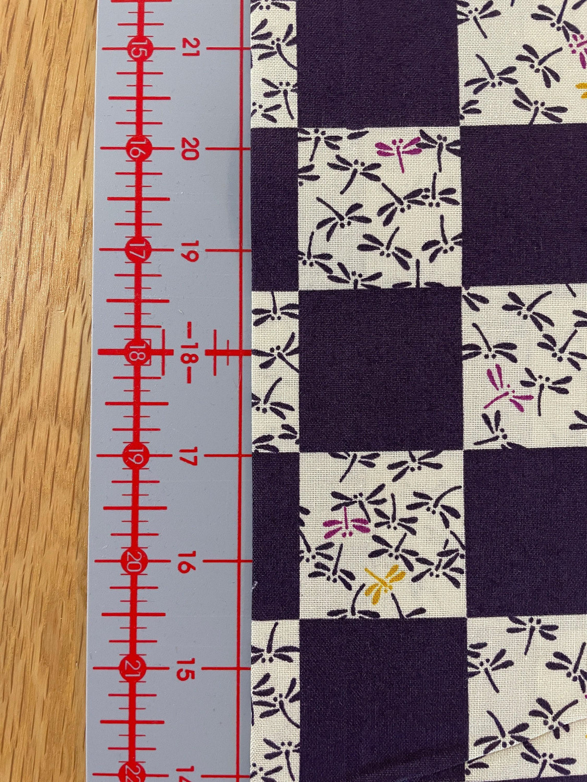 Kurenai - Checkerboard Dragonflies Cotton Fabric - Deep Purple