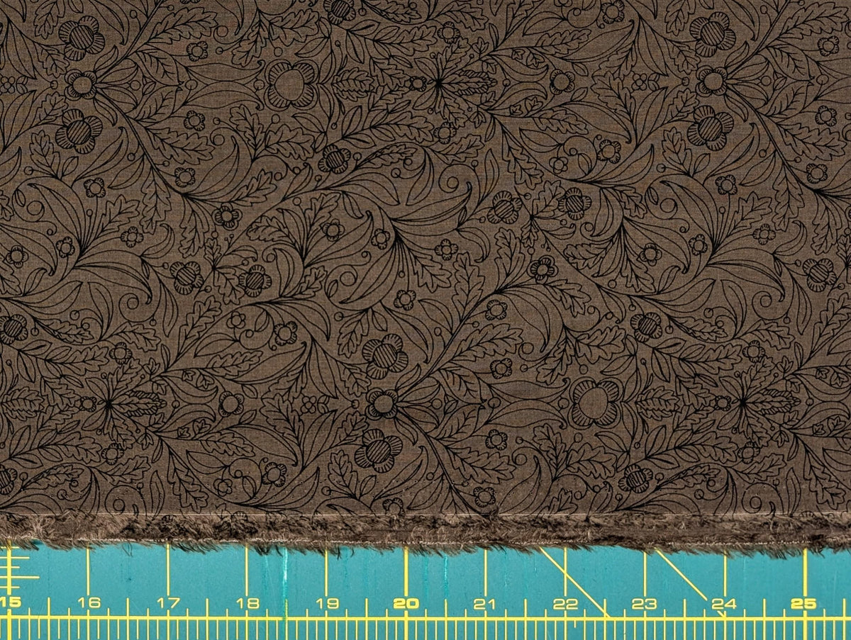 Hokkoh - Botanical Filigree Cotton Lawn - Brown and Black