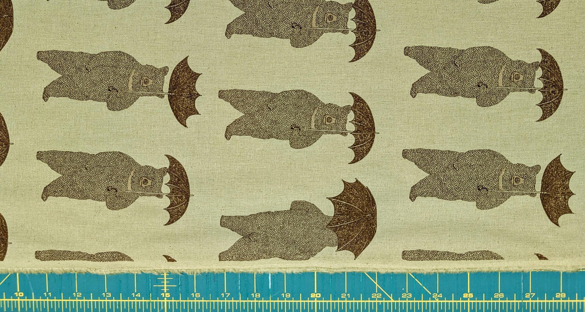Koizumi - Bear-Able Weather Bears with Umbrellas Cotton/Linen Canvas - Green Brown