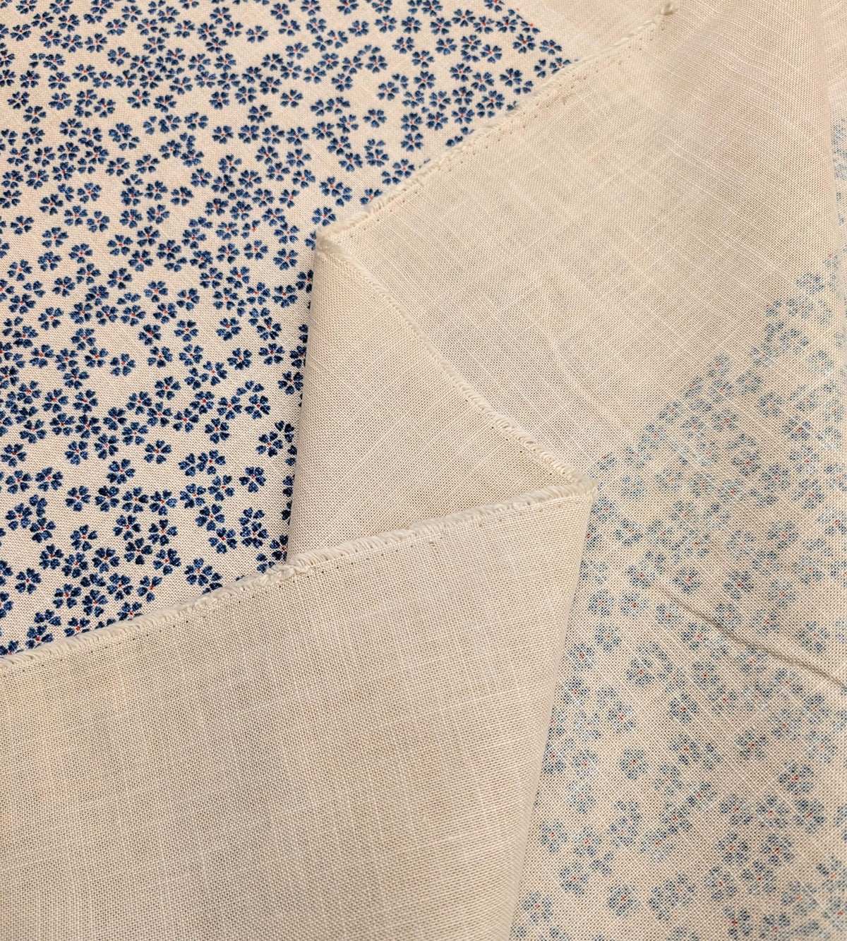 Hand Stenciled Cherry Blossoms Japanese cotton fabric KP7090- blue beige - half yard