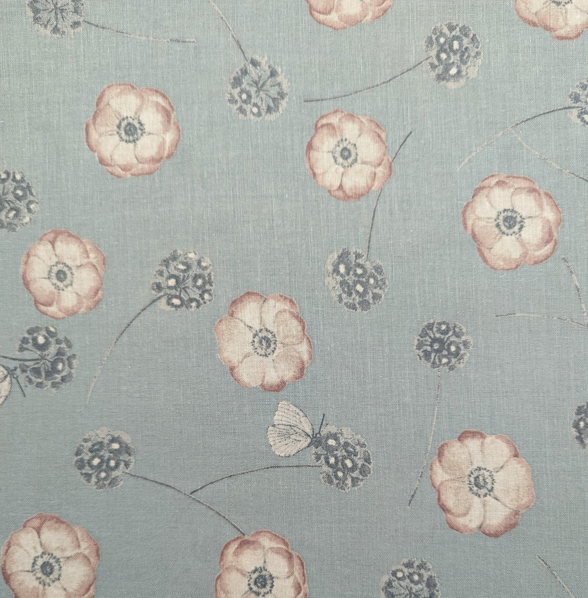 Koizumi - Poppies and Butterflies Cotton/Linen Blend - Light Blue
