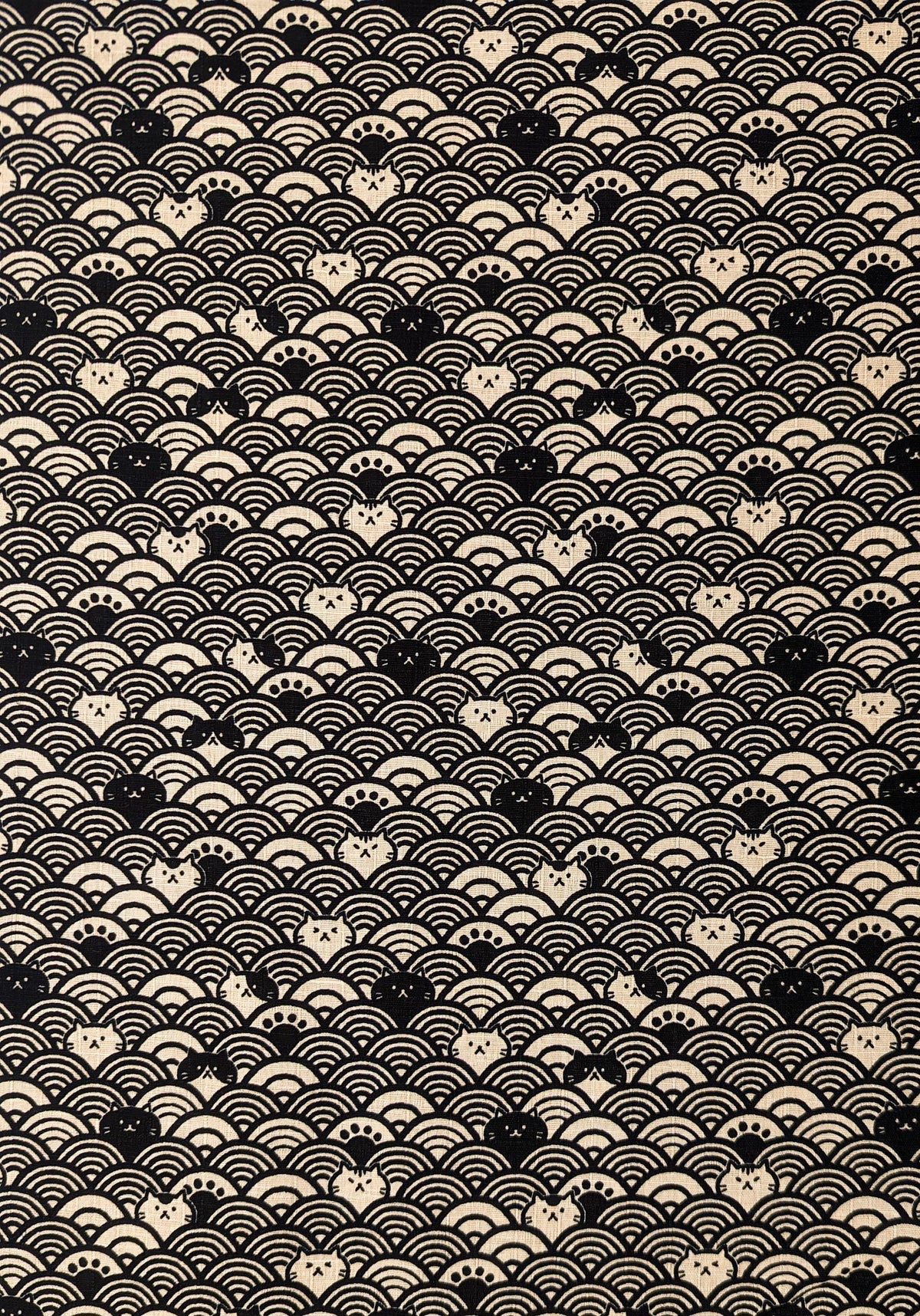 Cosmo - Waves with Cats Cotton Dobby - Black