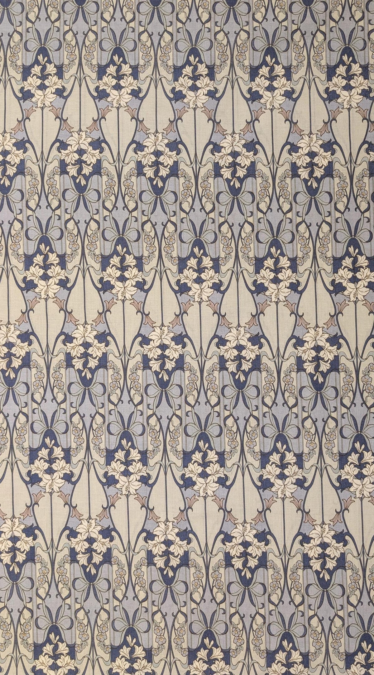 Hokkoh - Nouveau Flower Filigree Cotton Lawn - Medium Blue and Beige