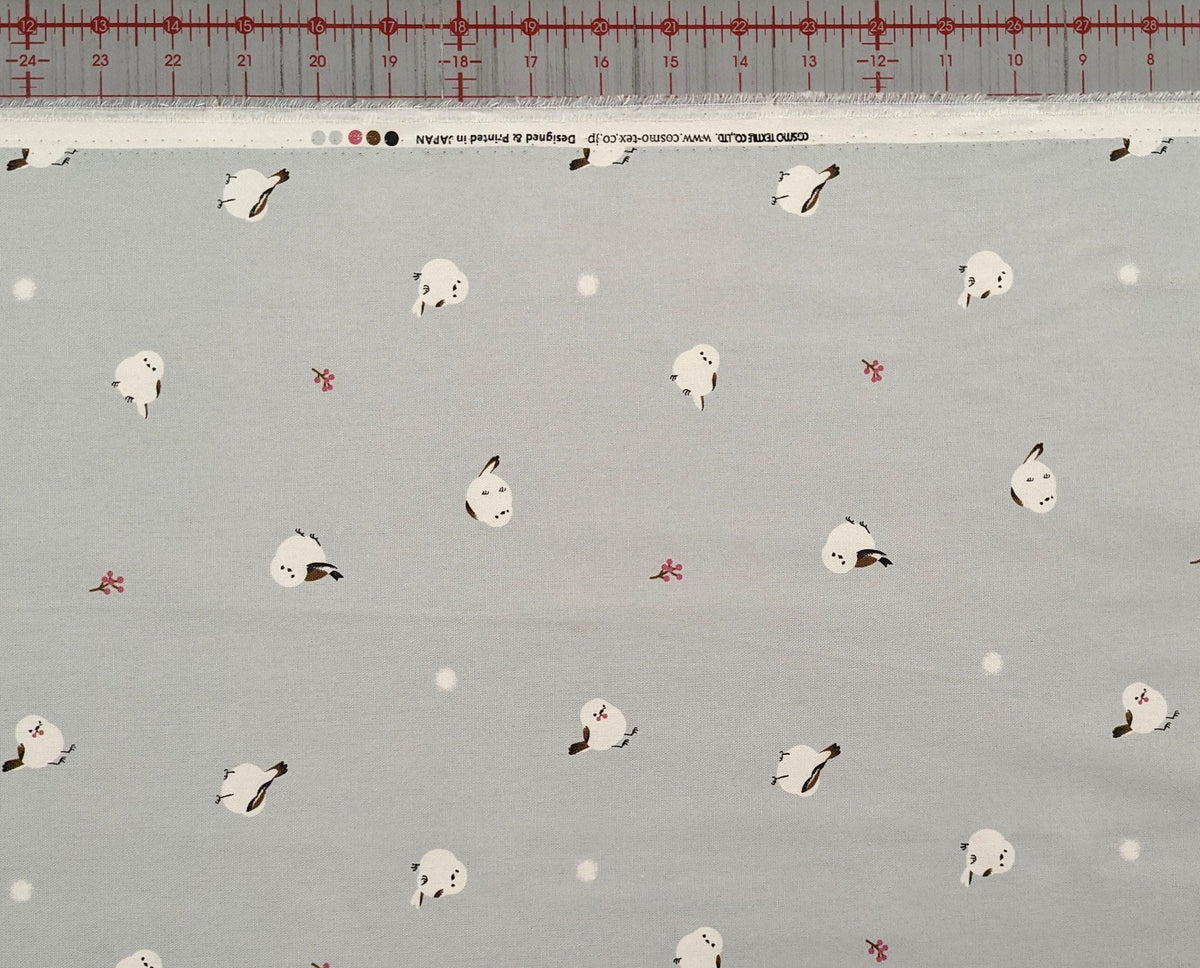 Cosmo - Winter Chickadees Cotton Oxford - Gray