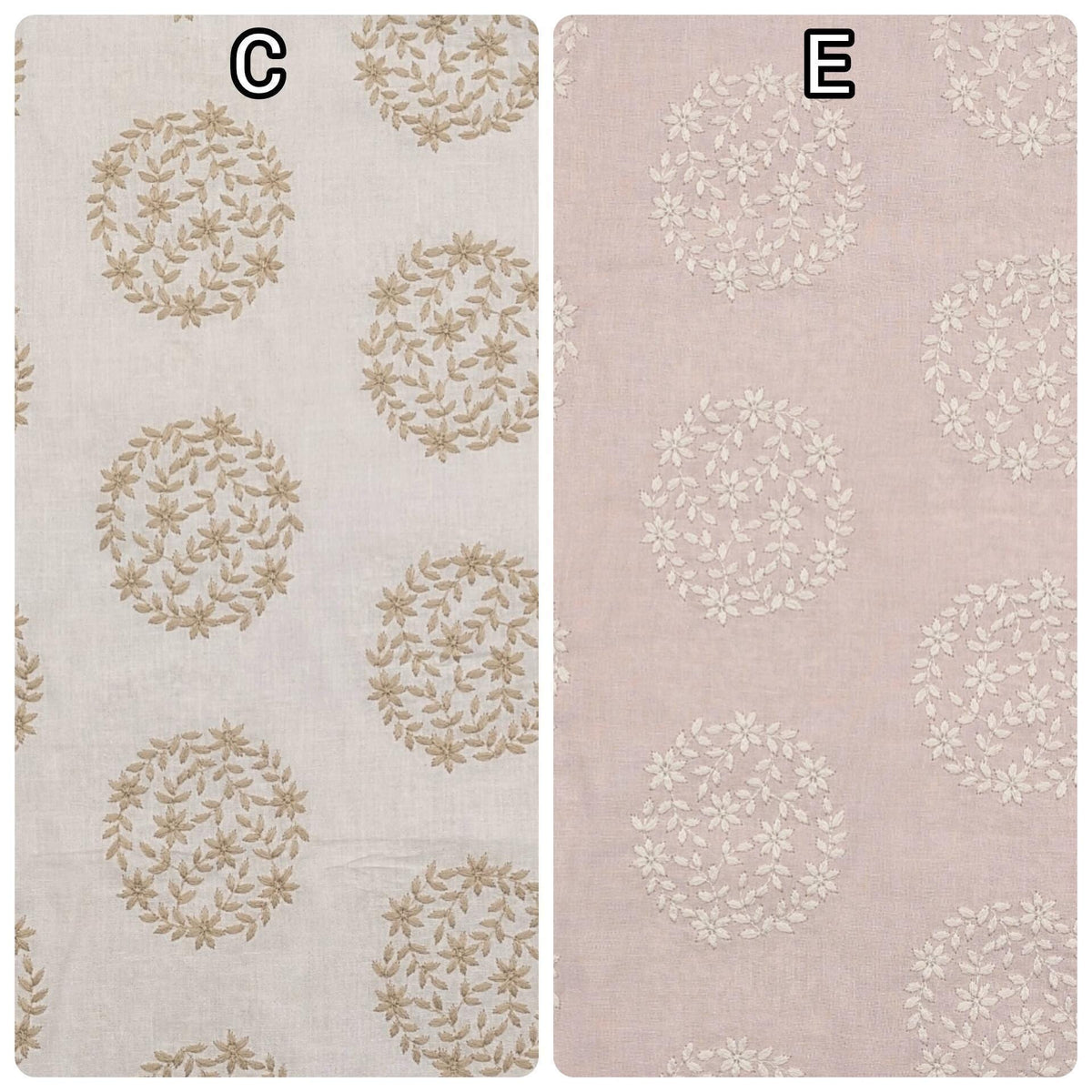 Orimono Imports - Embroidered Floral Cotton Voile - White and Beige