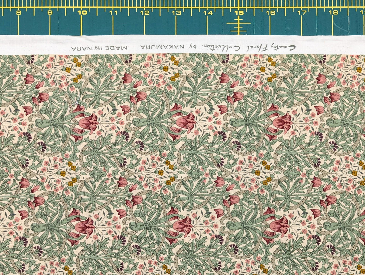 Tulips and Filigree Country Floral Japanese cotton sheeting fabric 88-0845-3B light tint