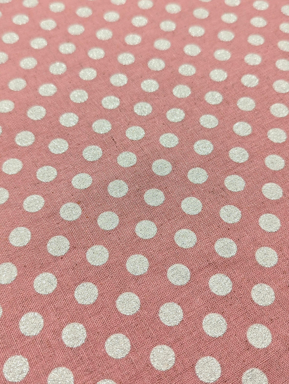 Senyo - Glittering Polka Dots Cotton Oxford - Pink With Silver
