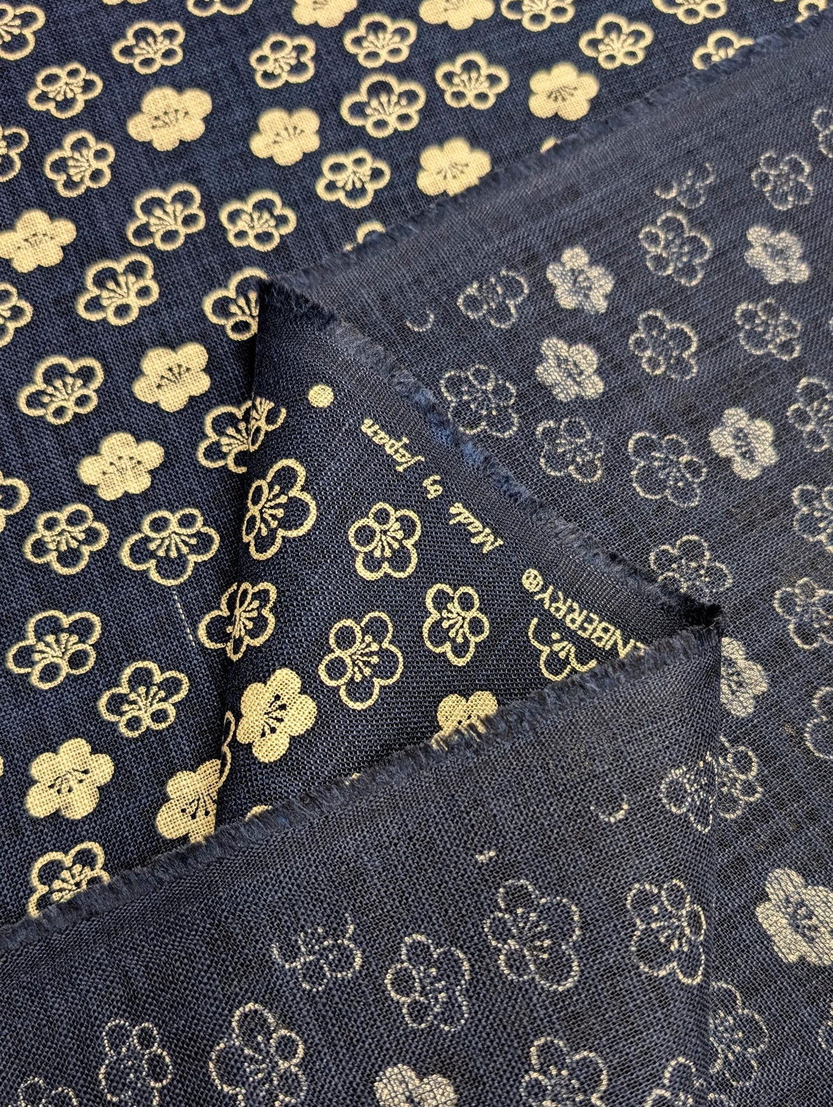 Sevenberry - Plum Blossom Cotton Fabric - Navy Blue Beige