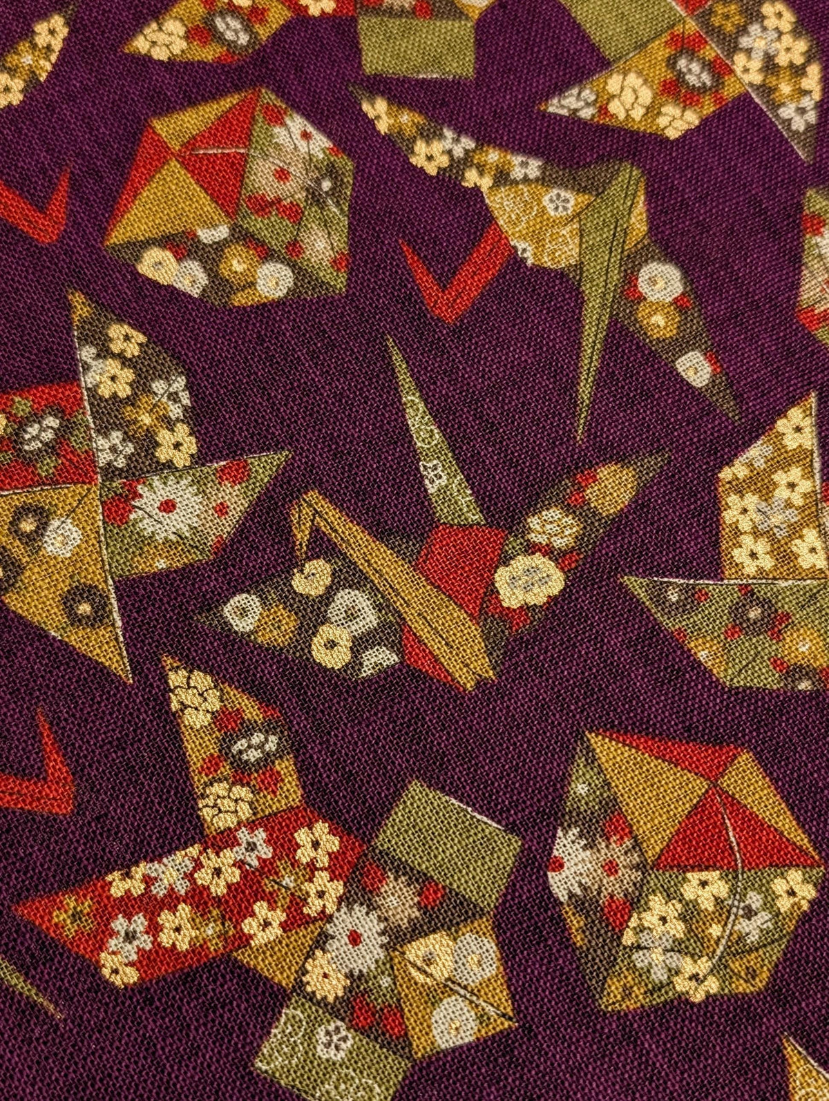 Sevenberry - Golden Origami Cotton Fabric - Plum, Orange and Green
