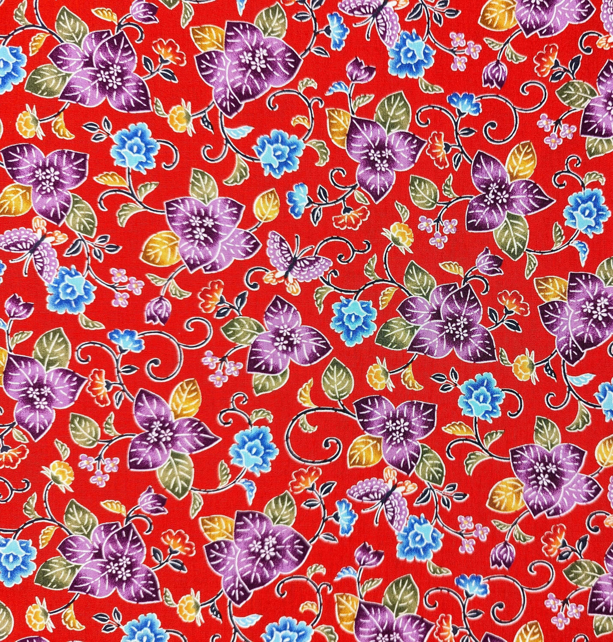 Cosmo - Tropical Bingata Flowers Cotton - Red