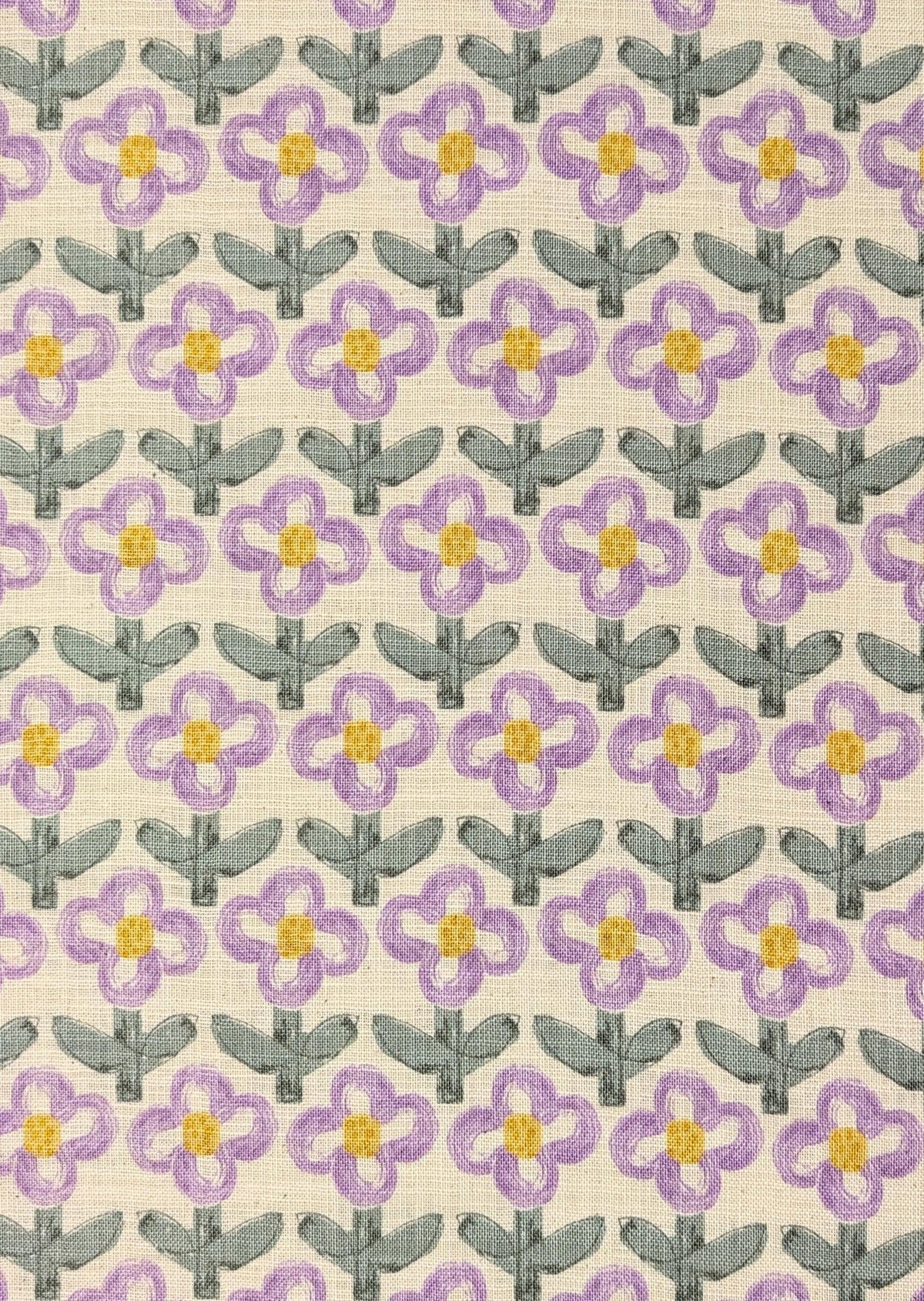 Sevenberry - NEW Standing Flowers Rustic Weave Cotton Fabric - White and Purple