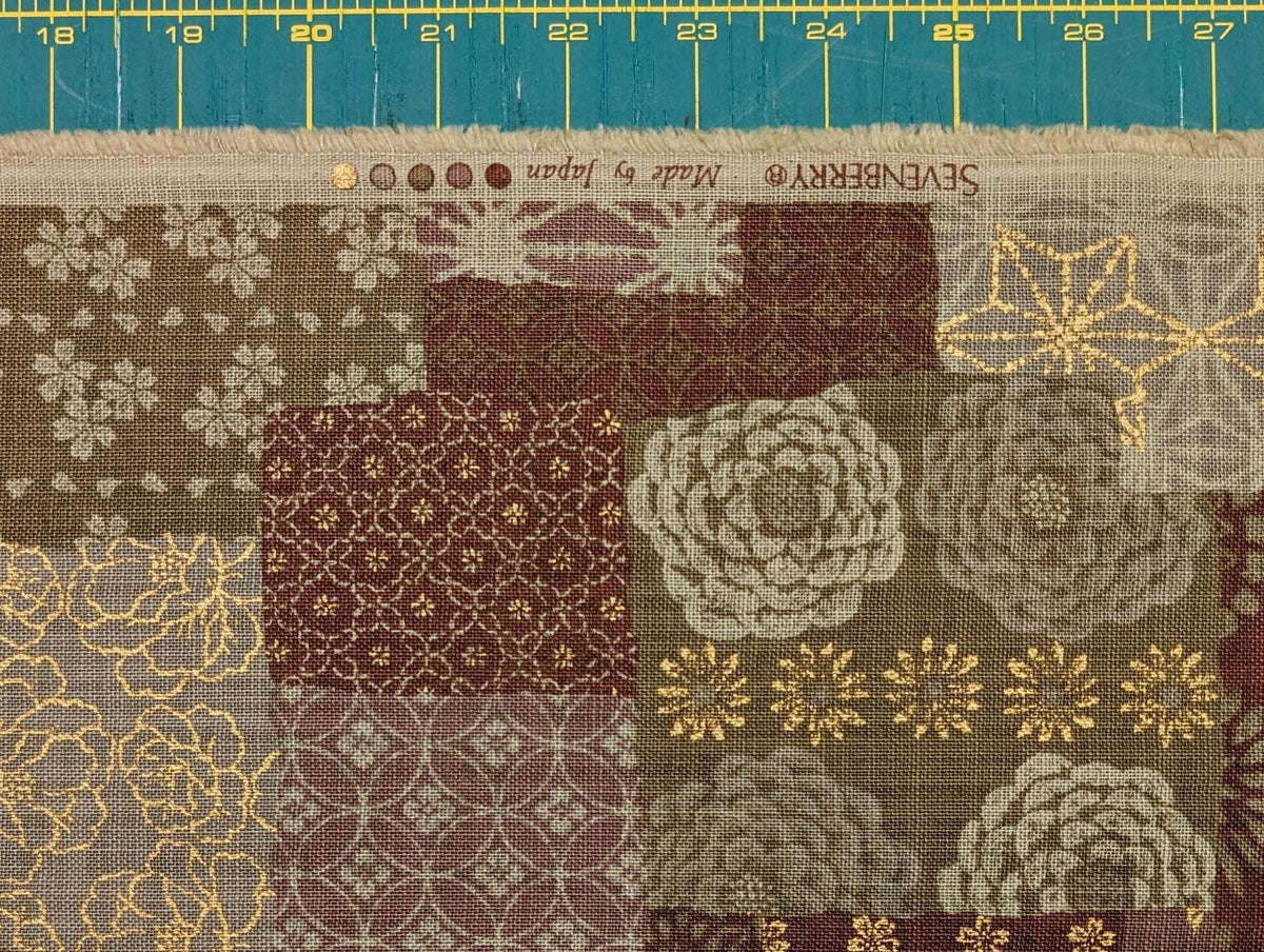 Sevenberry golden boro patchwork Japanese cotton fabric 88501-1-3 dusty red & green