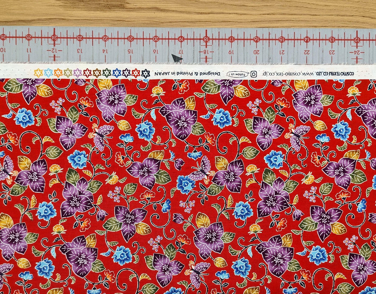 Cosmo - Tropical Bingata Flowers Cotton - Red