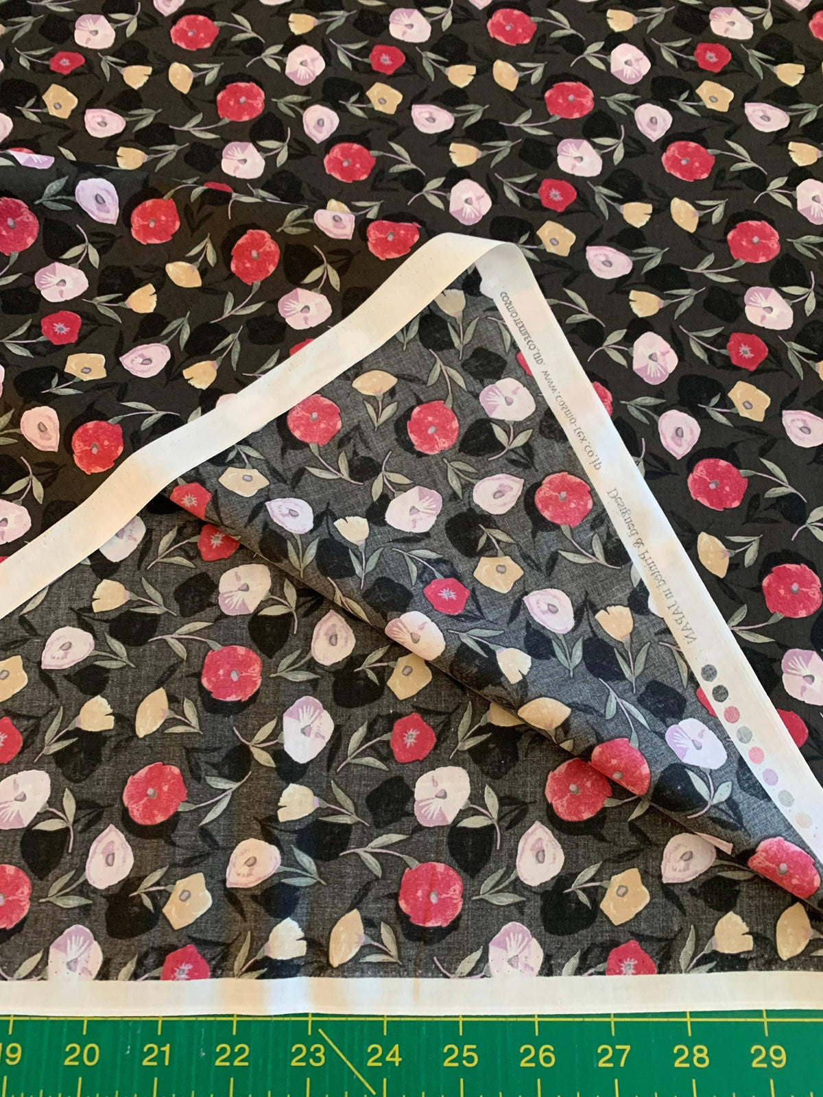 Cosmo - Poppy Shadows Cotton Lawn - Red Pink Black