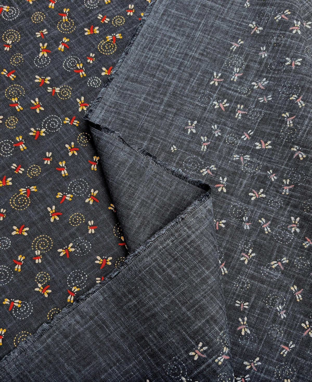Tiny Dragonflies hand stenciled Japanese cotton fabric KP7090-111 A - half yard