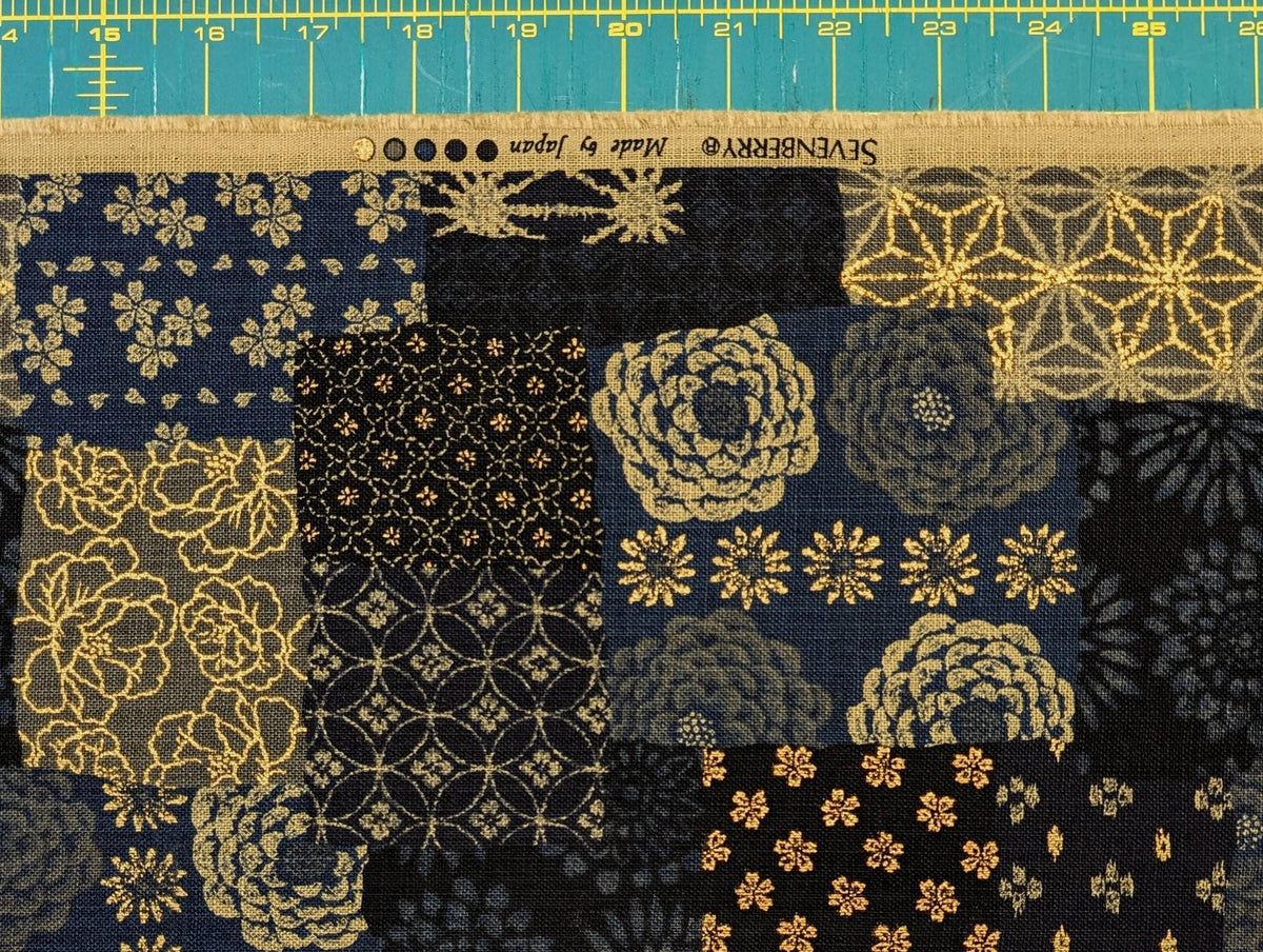 Sevenberry - Golden Boro Patchwork Cotton Fabric - Dark Blue and Beige