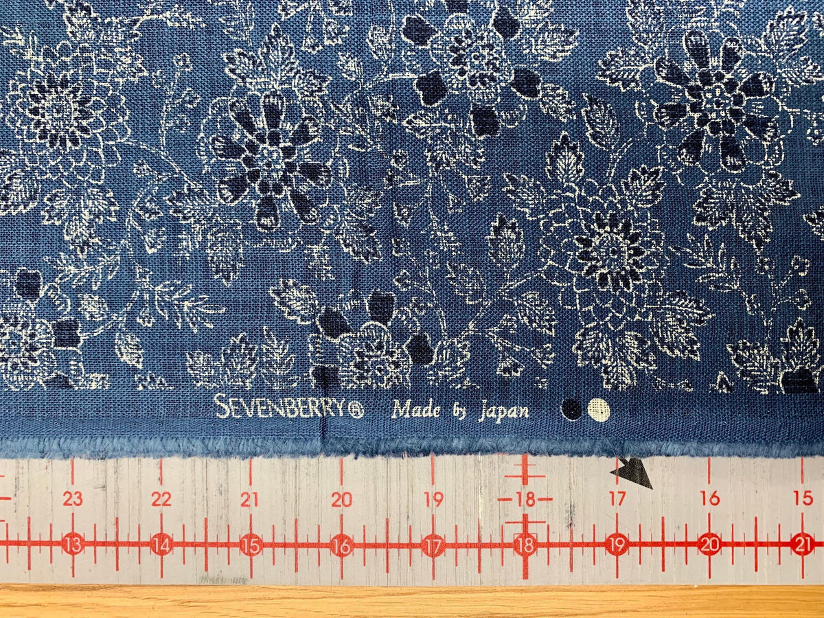Sevenberry - Vintage Floral Cotton Fabric - Medium Blue