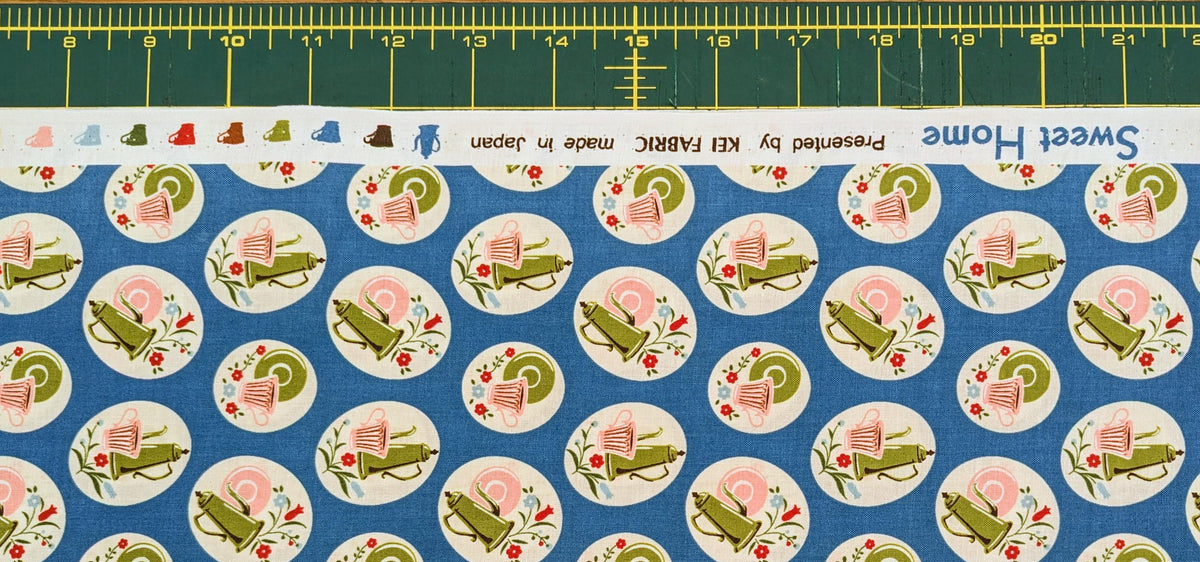 Kei - Tea Time and Flowers Cotton Fabric - Blue