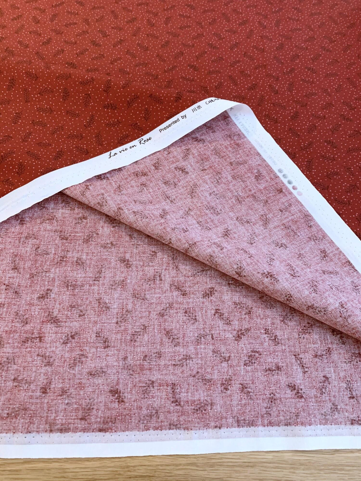 Orimono Imports - La Vie En Rose Cotton Taupe - Cranberry Red