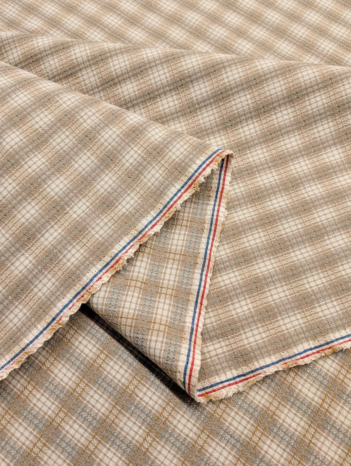 Textile Pantry - Junko Matsuda Yarn Dyed Plaid Cotton Fabric - Beige and Tan