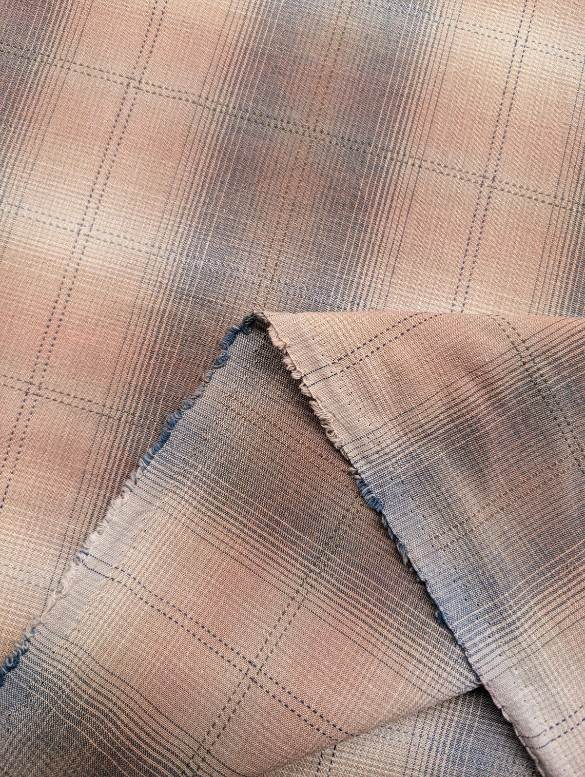 Japanese yarn dyed big plaid cotton fabric 4547-346 light peach, blue & white