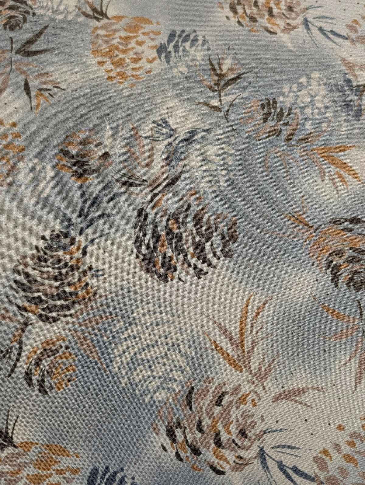 Vancet - Watercolor Pinecones Cotton Taupe - Gray Blue