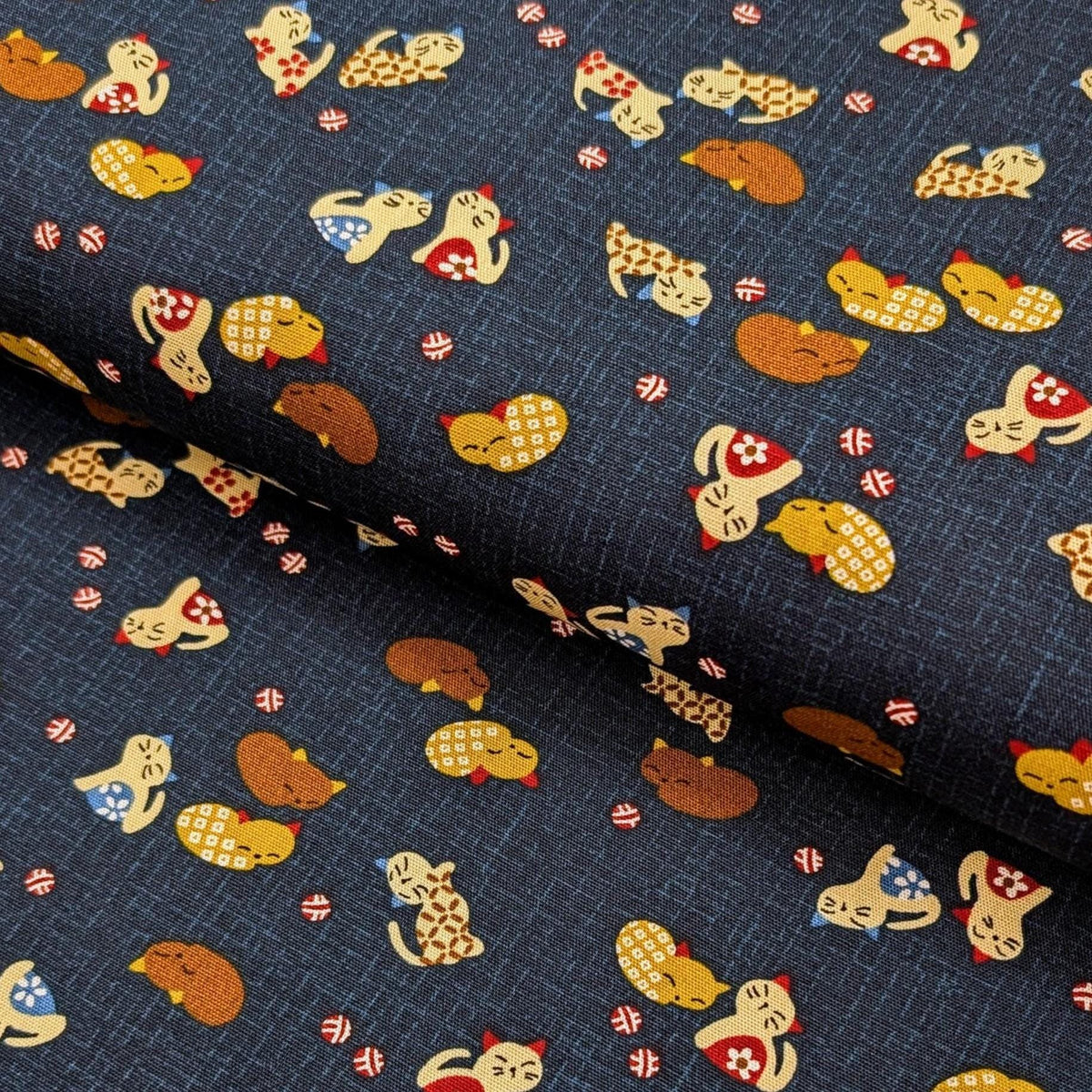 Napping Cats with Temari Japanese cotton fabric KW-3377-15 A