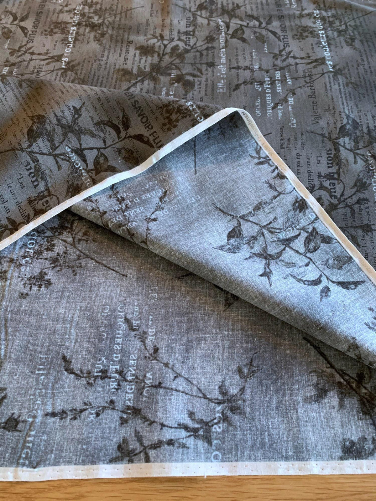 Vancet - Dear Grace Floral Text Cotton Fabric - Gray Bronze