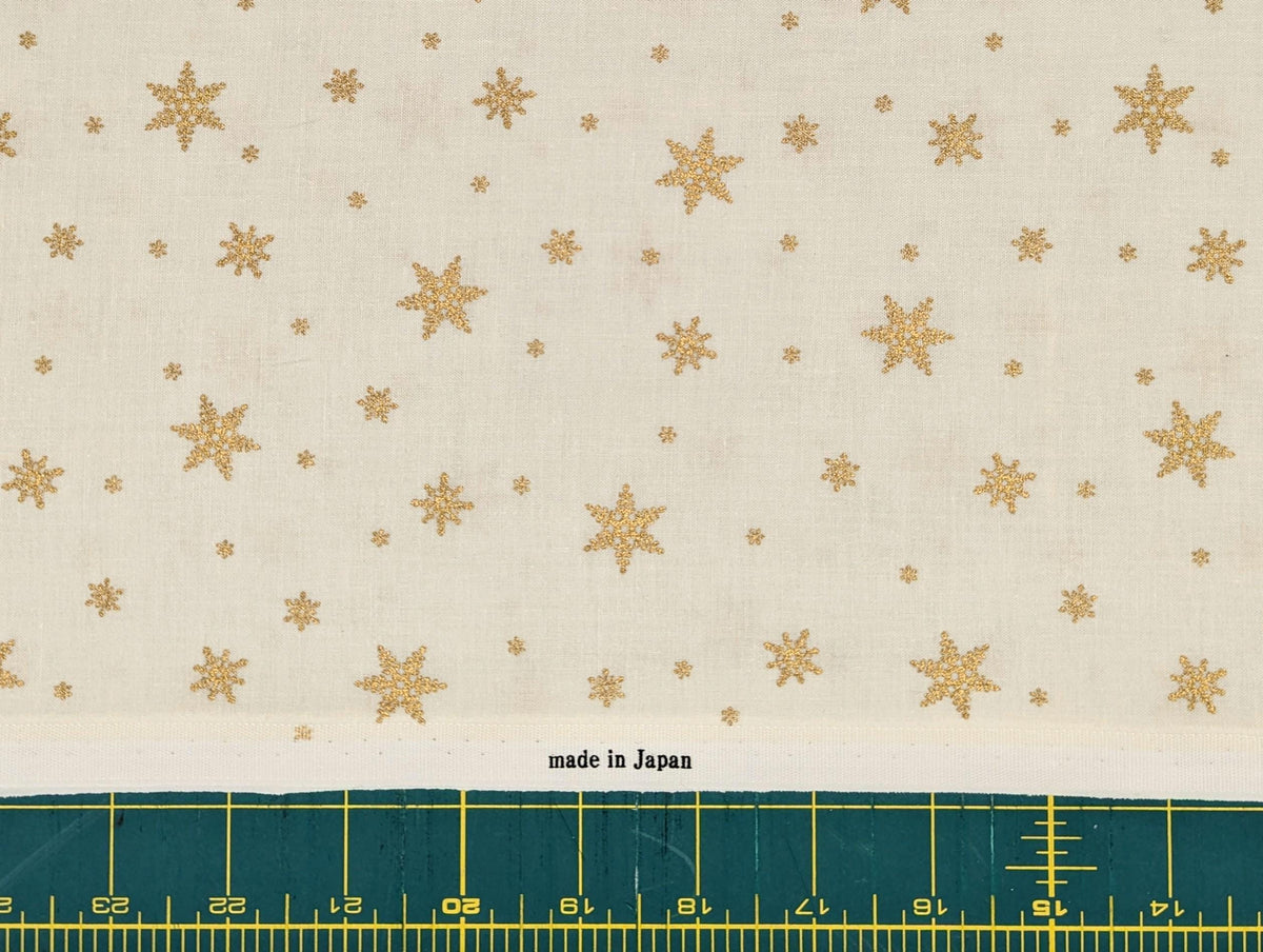 Hishiei - Golden Snowflakes Cotton Fabric - White