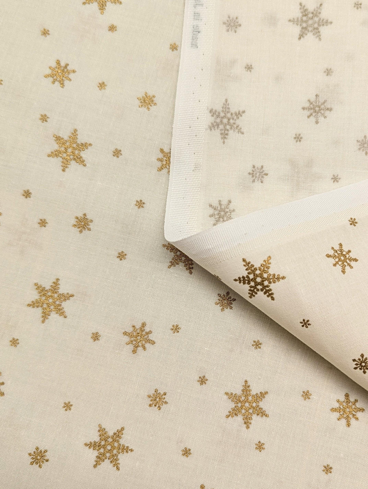Hishiei - Golden Snowflakes Cotton Fabric - White